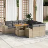 9-tlg. Garten-Sofagarnitur mit Kissen Beige Poly Rattan Produktbild-Vorschau 2