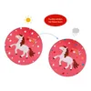 Two circular images of a pink umbrella with a pony design, illustrating a color-changing feature when wet. A sun icon is shown on the left, and a rain cloud icon on the right, with text indicating the color change. Produktbild-Vorschau