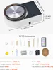 A collage showing a mini pottery wheel machine and its accessories, with dimensions and specifications. Náhled obrázku produktu