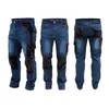 Three views of a pair of blue jeans with black accents and cargo pockets. Produktbild-Vorschau
