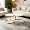 Couchtisch Rund,Satztisch 2er Set,Imitation Marble Produktbild-Vorschau 2