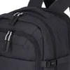 A close-up view of the zippers and fabric texture of a dark gray backpack. Voir les images du produit