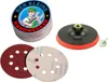 A set of sanding discs and a sanding pad are displayed against a white background. Produktbild-Vorschau