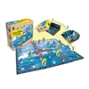A WWF Solitär board game with dolphin-shaped pieces and a game board depicting a marine environment. The image also shows the product packaging and instructional diagrams. Produktbild-Vorschau
