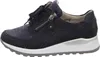A side view of a navy blue women's sneaker with a textured toe box and a silver wedge heel. Náhľad obrázku produktu