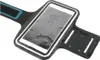 A black sport armband with a clear window for a smartphone, showing water droplets on the screen. Náhled obrázku produktu