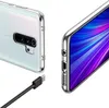 A clear protective case for a Xiaomi Redmi Note 8 Pro phone is shown from two angles, with a USB-C cable in the foreground. Produktbild-Vorschau