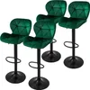 Four green velvet bar stools with black bases and adjustable height. Podgląd zdjęcia produktu