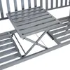 A close-up view of a gray metal garden bench with an integrated folding table. Produktbild-Vorschau