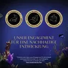 Marketing image with text and icons about sustainability, set against a dark blue underwater background with coral and fish. Voir les images du produit