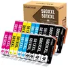 A box of ink cartridges and a row of ink cartridges. Produktbild-Vorschau