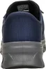 The back view of a blue Skechers shoe with a gray sole. Voir les images du produit