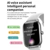 A smartwatch displaying a voice assistant interface, with text bubbles showing example voice commands. Náhled obrázku produktu