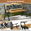 A garden bench with close-up details of its design and features, set in an outdoor garden environment. Produktbild-Vorschau