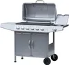 A silver gas grill with the lid open, shown on a white background. Produktbild-Vorschau