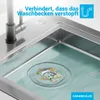 A close-up view of a stainless steel sink with water and debris around the drain, with text overlay and a logo. Anteprima dell’immagine prodotto