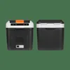 Two views of a portable cooler/refrigerator are shown against a green background. Produktbild-Vorschau