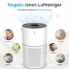 An air purifier is shown with various icons and text indicating its features and benefits, such as removing odors, pollen, smoke, pet dander, sneezes, and dust. Produktbild-Vorschau