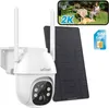 A security camera with a solar panel and a smartphone displaying a live feed. Produktbild-Vorschau