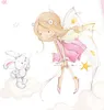 A whimsical illustration of a fairy and a bunny on clouds. Produktbild-Vorschau