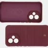 Two views of a burgundy phone case, showing the interior and exterior. Produktbild-Vorschau