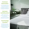 A bedroom scene with a bed, chair, and plants, featuring text describing product features. Náhled obrázku produktu