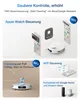 Collage of marketing images showing different control methods for a robot vacuum cleaner. Produktbild-Vorschau