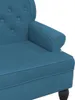 Close-up view of the armrest and seat of a blue upholstered bench. Anteprima dell’immagine prodotto