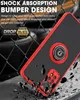 A phone case with a ring holder is shown in a dynamic, action-oriented scene, with debris flying around it to emphasize its shock absorption capabilities. Produktbild-Vorschau