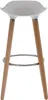 A white bar stool with wooden legs and a silver footrest, isolated on a white background. Produktbild-Vorschau