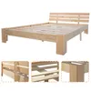 A wooden bed frame with a slatted headboard and base, shown against a white background. Three close-up insets highlight construction details. Náhled obrázku produktu