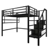 A black metal loft bed with stairs and shelves. Podgląd zdjęcia produktu