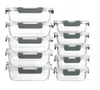 A set of glass food storage containers with gray lids, stacked in two columns. Náhľad obrázku produktu