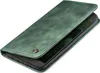 A green flip cover case for a smartphone is shown from a diagonal angle, partially open. Produktbild-Vorschau