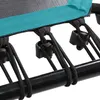 A close-up view of the bungee cords and frame of a trampoline. Voir les images du produit