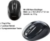 A collage of images showing a black wireless computer mouse and its features. Produktbild-Vorschau