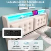 A bed with a headboard featuring integrated lighting and charging ports. Náhled obrázku produktu