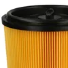Close-up view of a pleated yellow filter with a black top. Produktbild-Vorschau