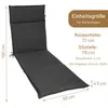 A dark gray chaise lounge cushion with dimensions and specifications overlaid on the image. Produktbild-Vorschau