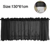A black lace valance curtain with a floral pattern is shown against a white background. A smaller inset image shows the curtain hanging in a window. Produktbild-Vorschau