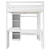 A white loft bed with a desk and shelves underneath, shown from the front. Anteprima dell’immagine prodotto
