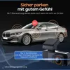 A car dashcam is shown in front of a car, with marketing text and graphics. Produktbild-Vorschau