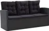 A black outdoor lounge sofa with cushions, shown from the front. Produktbild-Vorschau