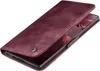A burgundy flip cover case for a Samsung Galaxy S22 Ultra is shown from a diagonal angle, with the cover partially open to reveal the phone screen. Produktbild-Vorschau