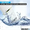 A white cosmetic device is shown splashing water, advertising its features. Produktbild-Vorschau