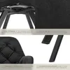 A collage of four images showcasing different aspects of a black velvet armchair, including its base, fabric texture, tufted upholstery, and legs. Náhled obrázku produktu