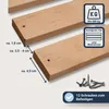 Close-up view of wooden bed slats with measurement annotations and icons indicating weight capacity and mattress compatibility. Produktbild-Vorschau