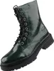 A single green patent leather boot with black laces and a black sole, presented against a white background. Produktbild-Vorschau