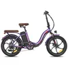 A studio shot of a purple electric folding bicycle against a white background. Produktbild-Vorschau