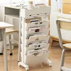 A mobile storage cart filled with books and magazines, placed next to a desk and chair in an office or study setting. Produktbild-Vorschau